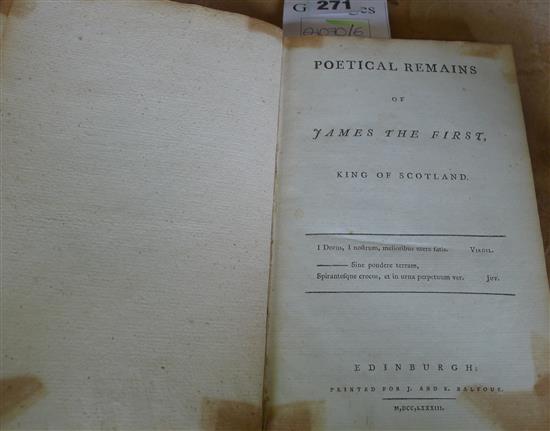 [Rogers, Rev Charles] - Poetical Remains of James I King of Scotland, 1783